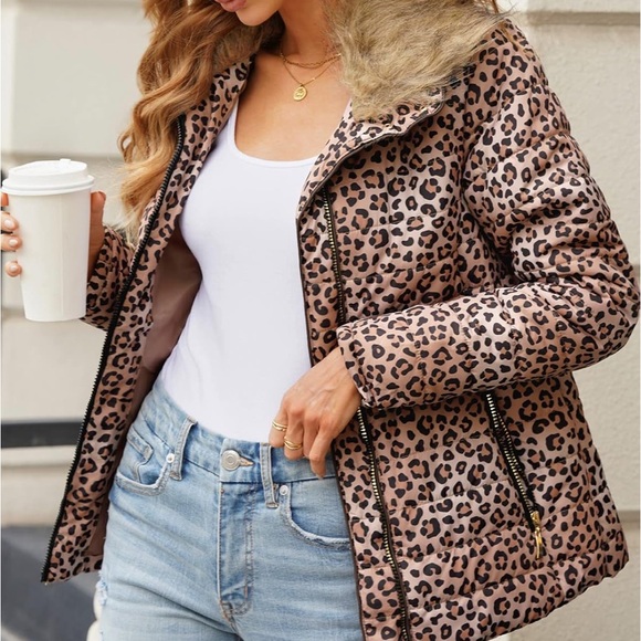 Women Casual Faux Fur Lapel Zip Pockets Quilted Parka Jacket Puffer Coat - Picture 3 of 6